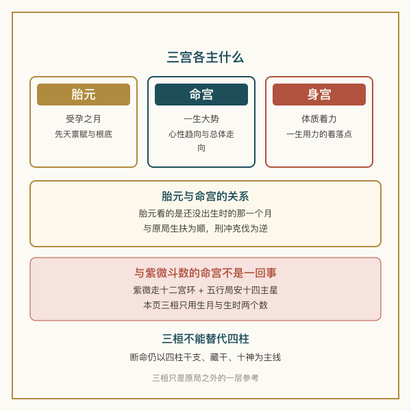 命宫与身宫十二地支所主示意图，以及与紫微斗数命宫体系的对照说明